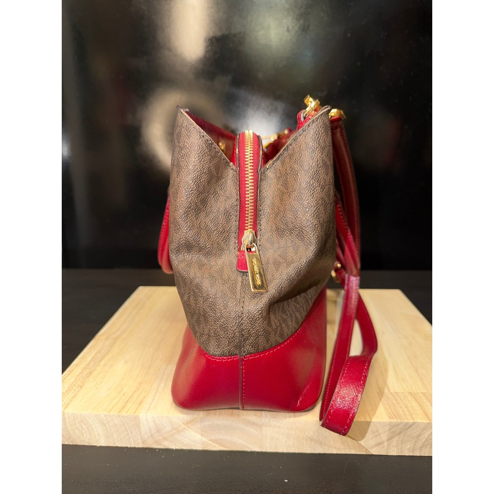 Michael Kors Handbag Tote Brown‎ Signature Red Leather Convertible Strap - Picture 3 of 9